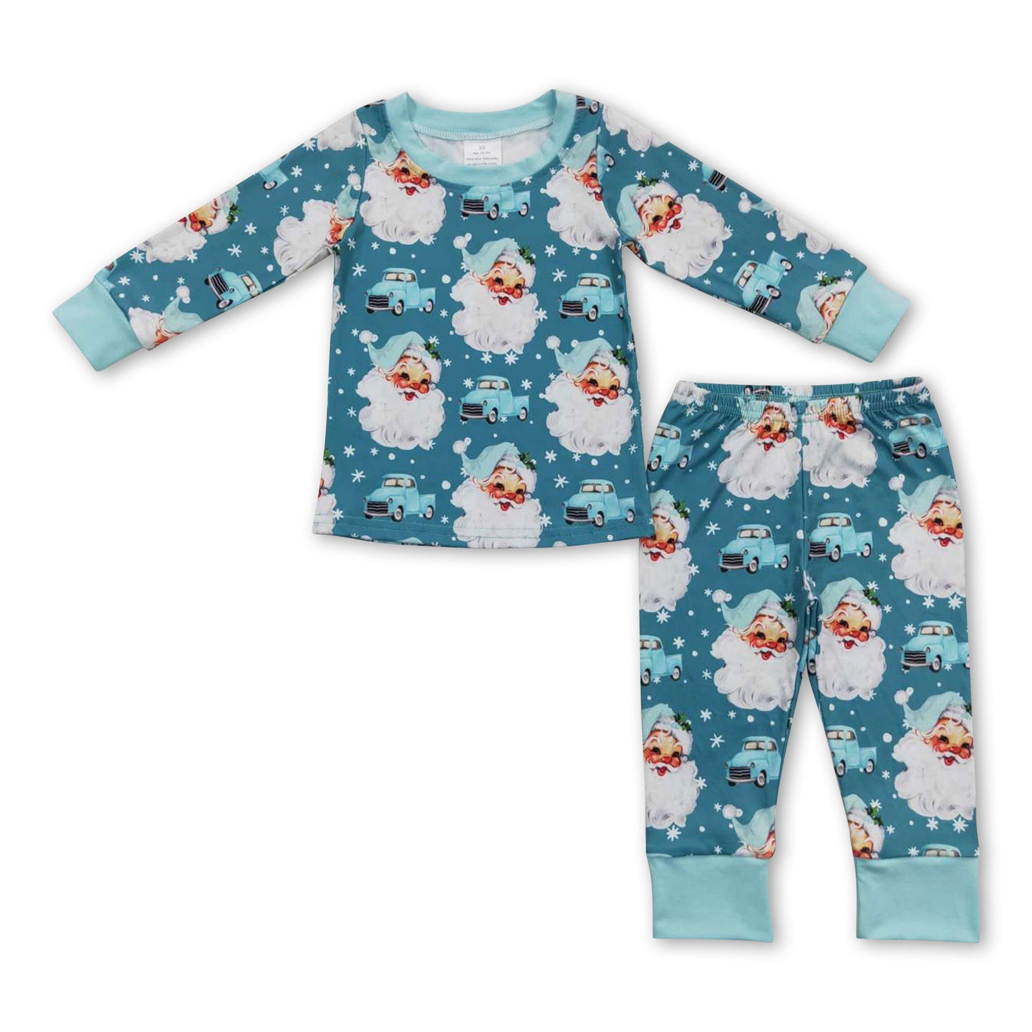 Light blue santa truck baby kids Christmas pajamas