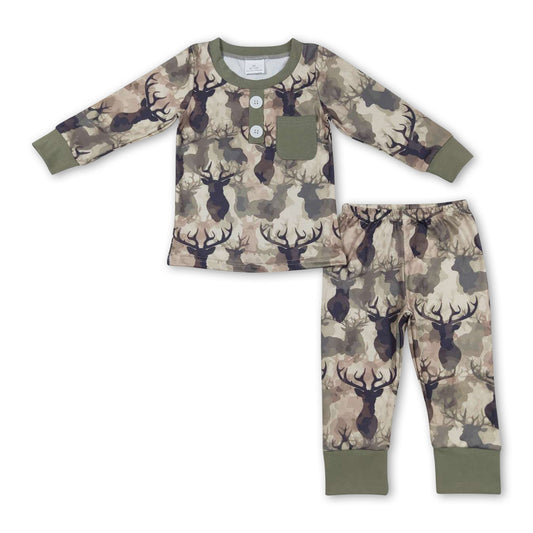 Deer pocket long sleeves kids boy pajamas