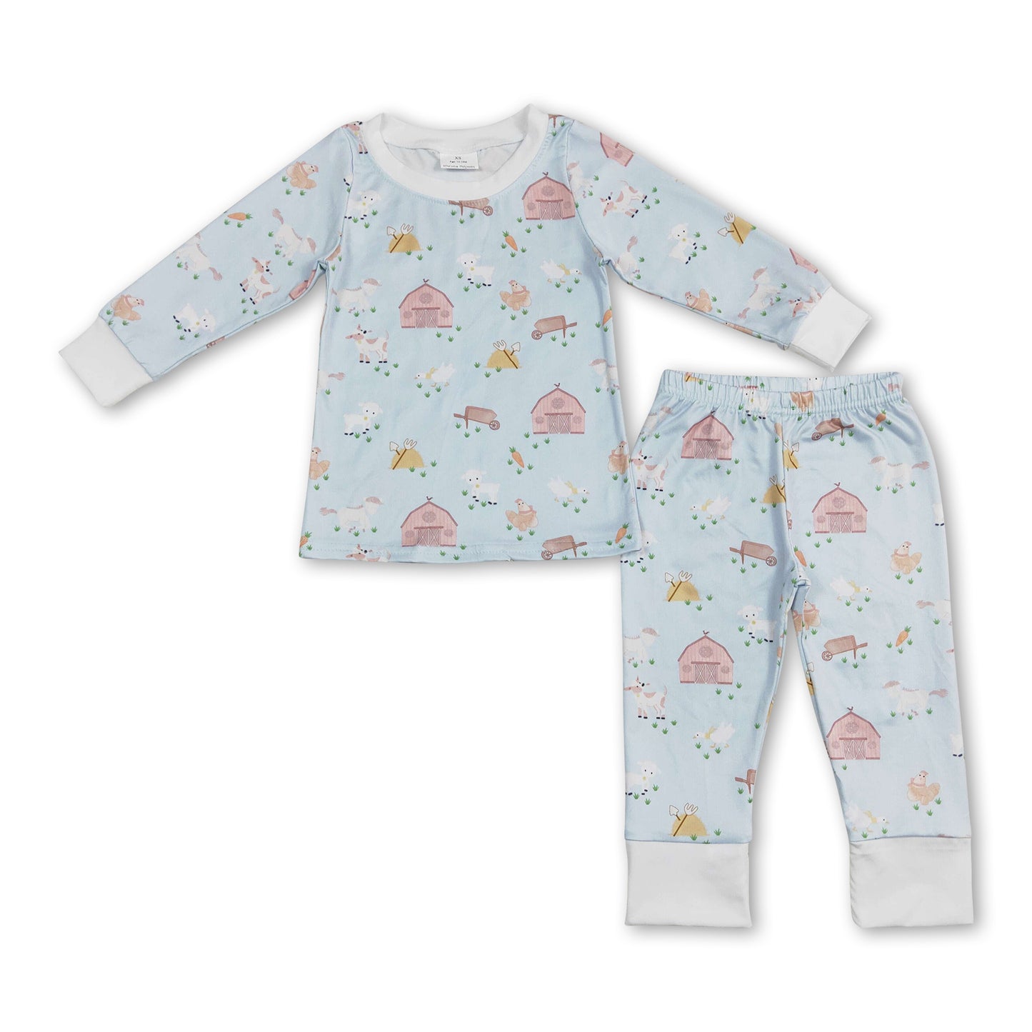 Light blue horse cow sheep chicken kids boyo farm pajamas