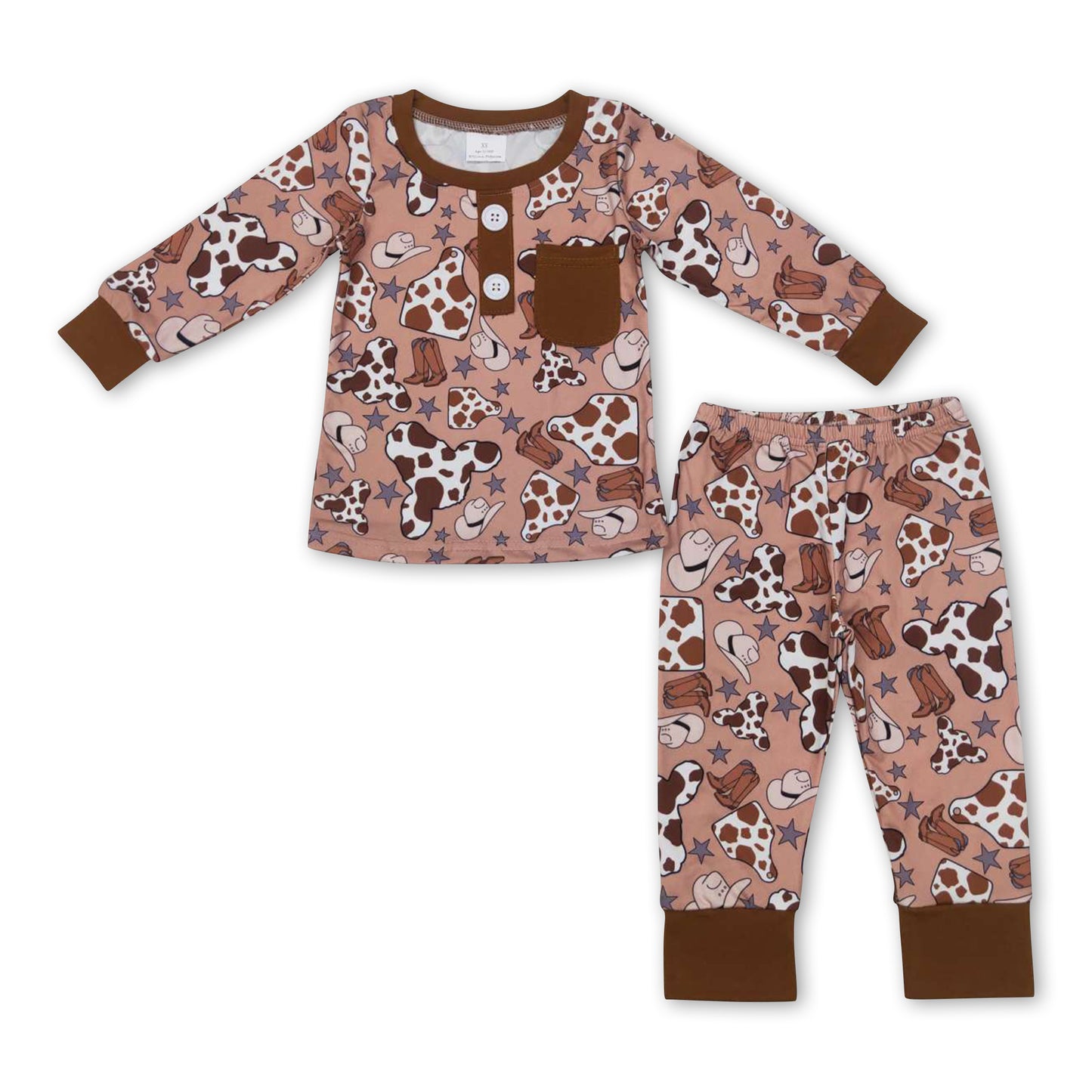 Brown cow hat boots kids boy pajamas