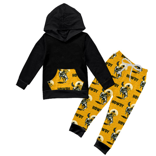 Black horse rodeo kids boy western hoodie set