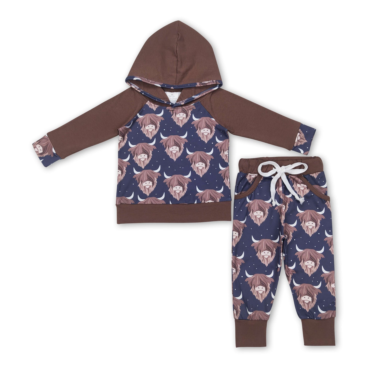 Brown highland cow hoodie pants kids boy western outfits