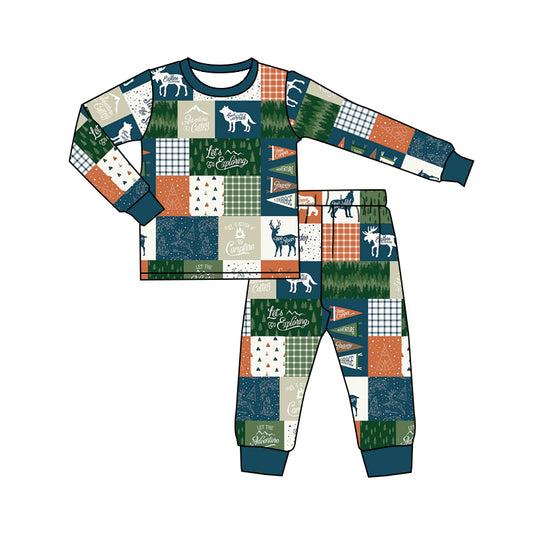 Let's go camping deer patchwork kids pajamas