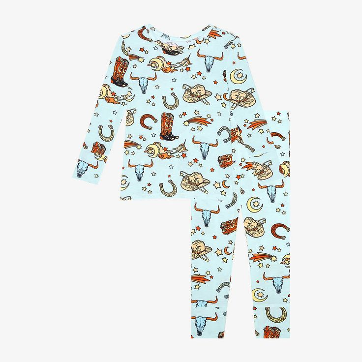 Bull skull boots hat kids boy western pajamas