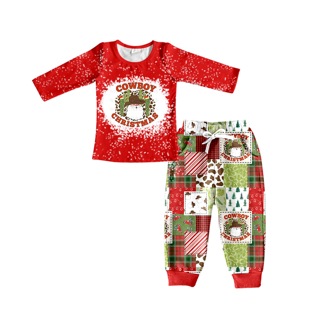 Cowboy Christmas santa cactus boy clothing set