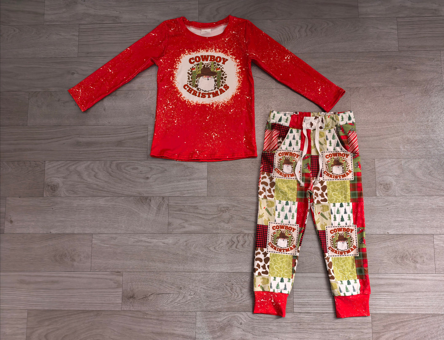 Cowboy Christmas santa cactus boy clothing set