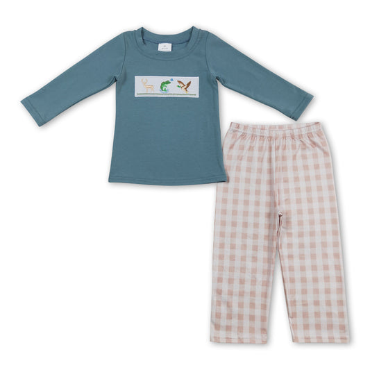 Deer fish duck long sleeves top pants kids boy clothes