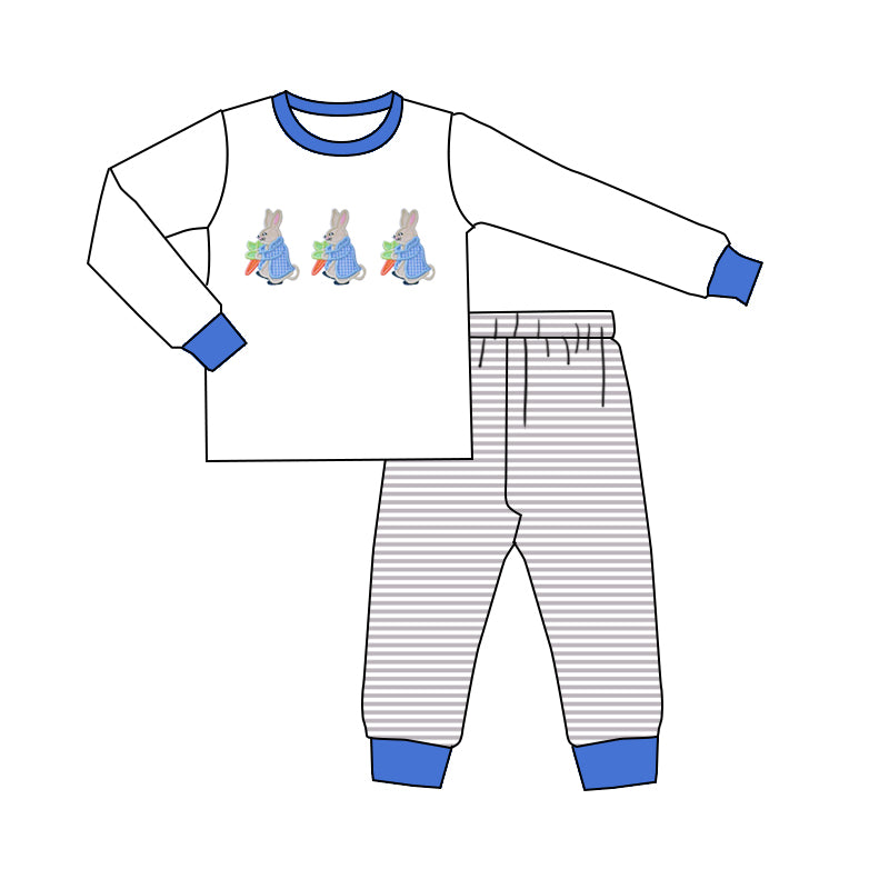 Rabbit carrot blue stripe kids boy easter pajamas