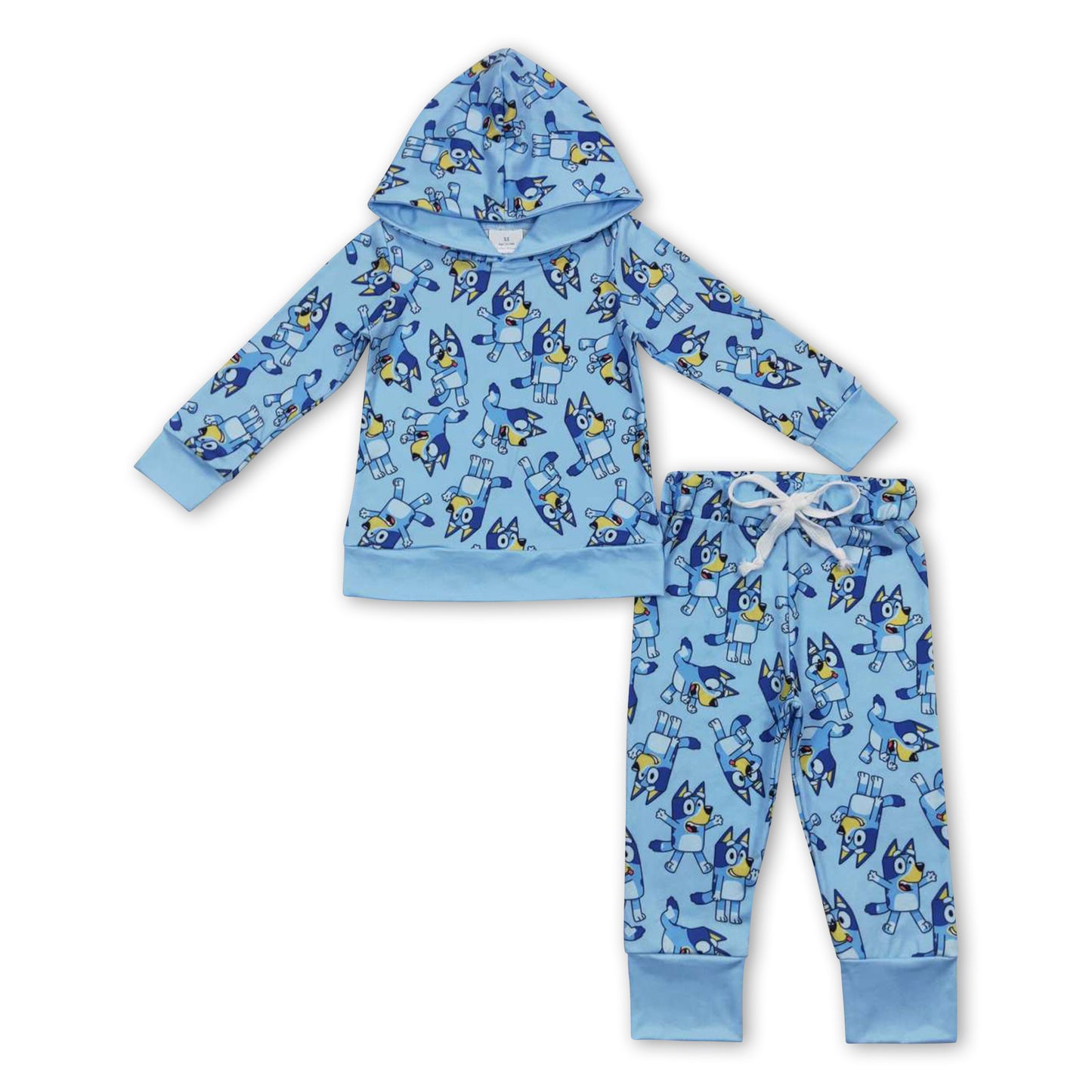 Blue dogs long sleeves hoodie pants kids boy outfits