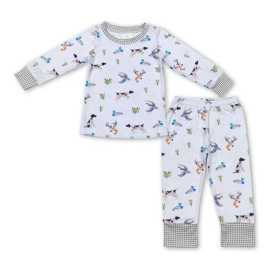 Duck dog deer plaid long sleeves kids boy pajamas