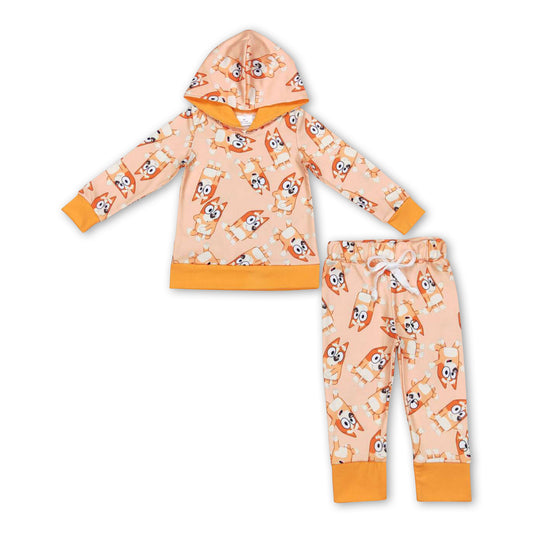 Yellow dogs long sleeves baby kids hoodie set