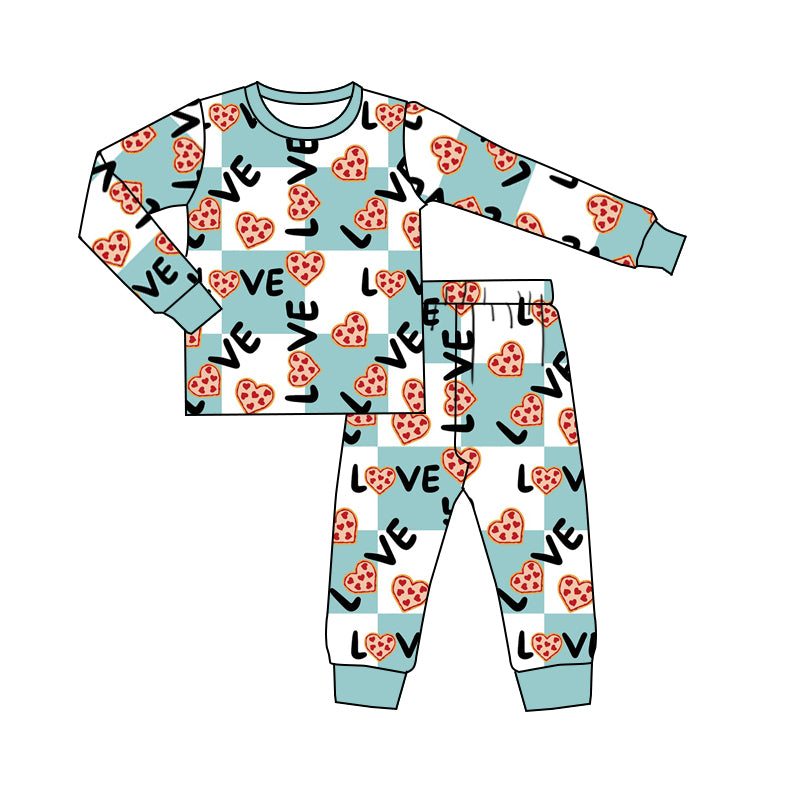 Love heart cookie long sleeves boy Valentine's pajamas