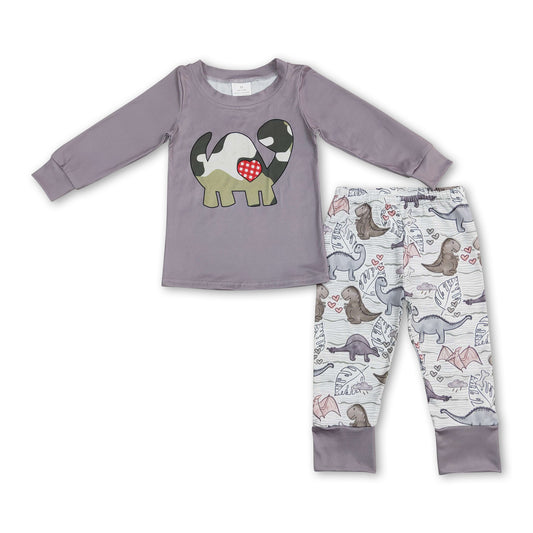 Grey dinosaur top pants kids boy clothing