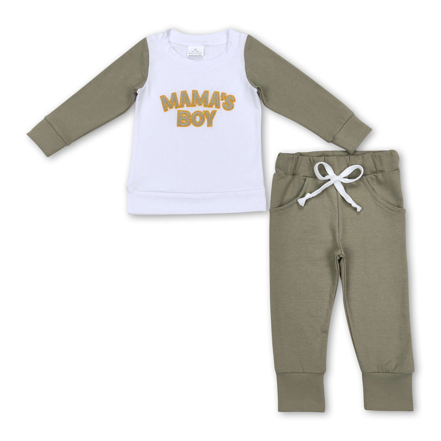 Mama's boy top olive pants kids outfits