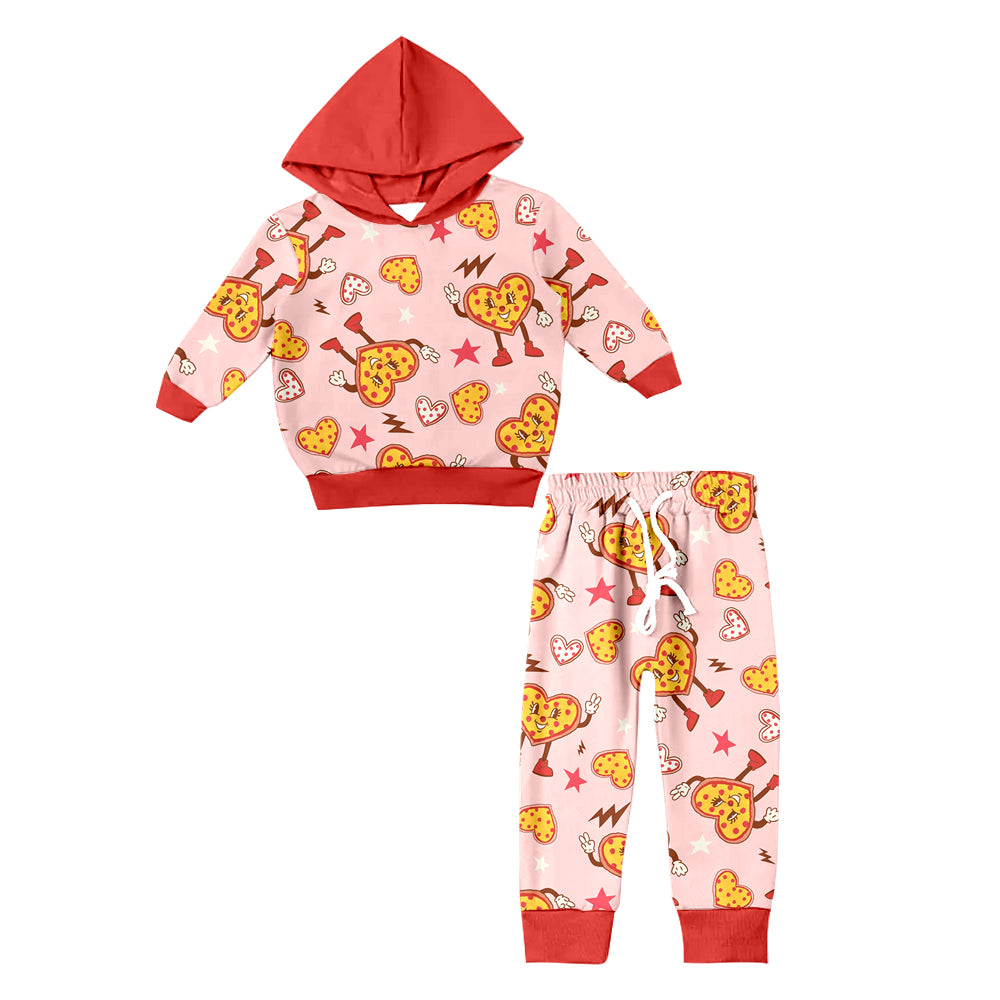 Heart pizza hoodie set kids valentines outfits