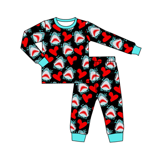 Love bites heart shark kids boys valentines pajamas