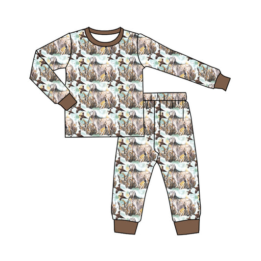 Brown long sleeves dog duck kids boys pajamas