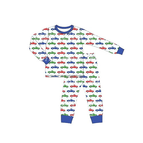 Blue long sleeves truck kids boys pajamas