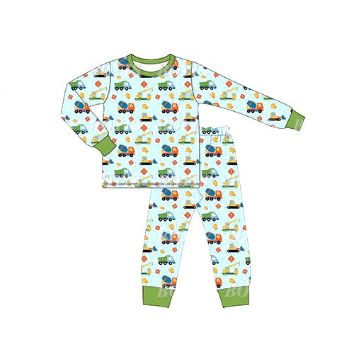 Green long sleeves constructions kids boys pajamas