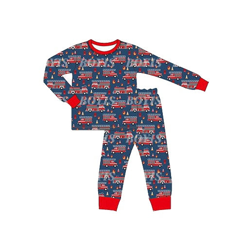 Long sleeves fire truck kids boys pajamas