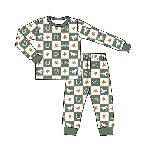 Long sleeves cowboy star kids boys western pajamas