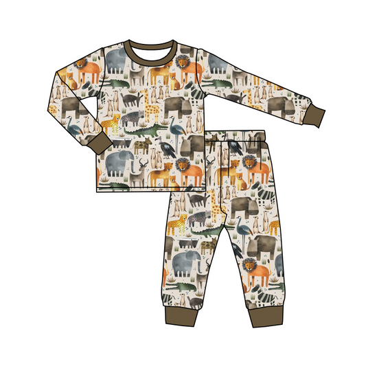 Long sleeves elephant crocodile animal boys pajamas