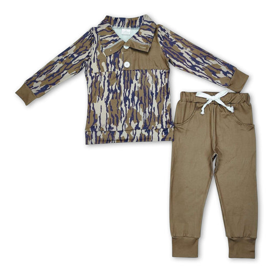 Long sleeves bottomland camo kids boys hunting pullover set