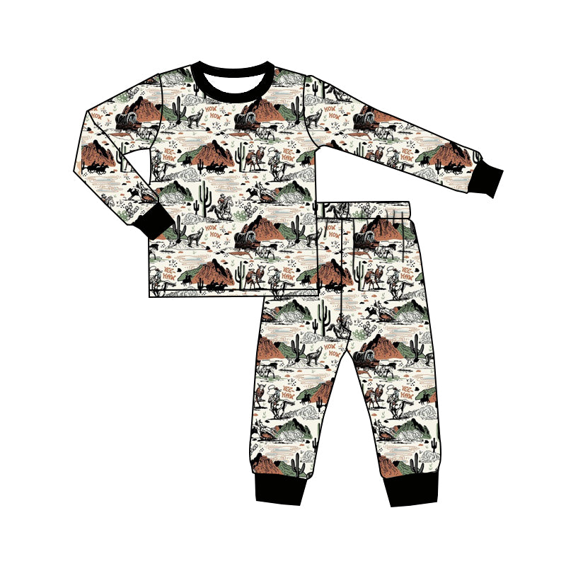 Long sleeves cactus western kids boys pajamas