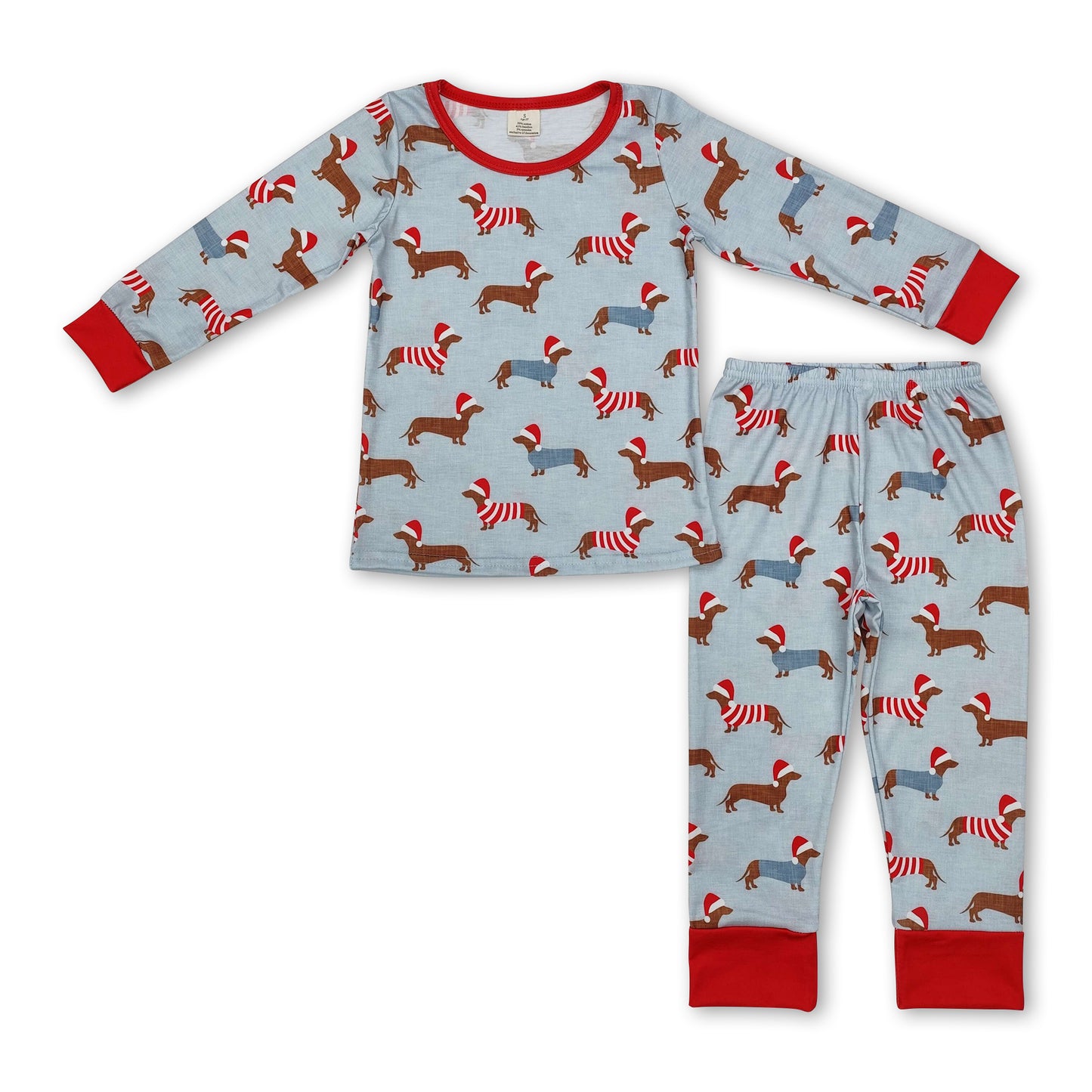 Long sleeves Christmas hat dog kids pajamas