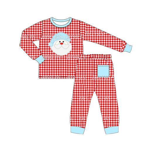 Red plaid santa top pants boys Christmas pajamas