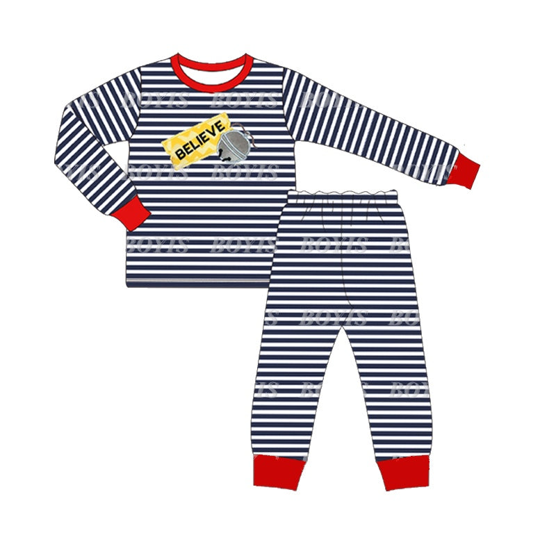 Stripe believe top pants boys Christmas pajamas