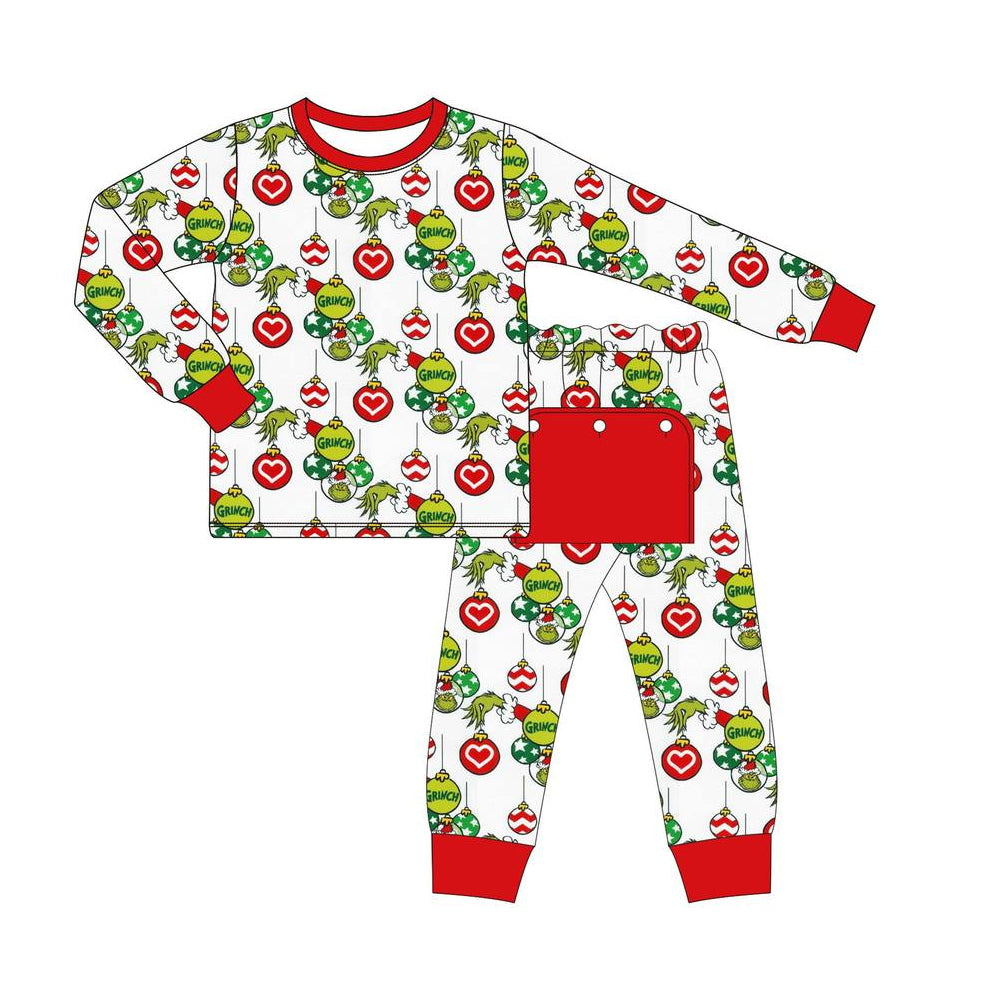 Bell green face top pants boys Christmas pajamas