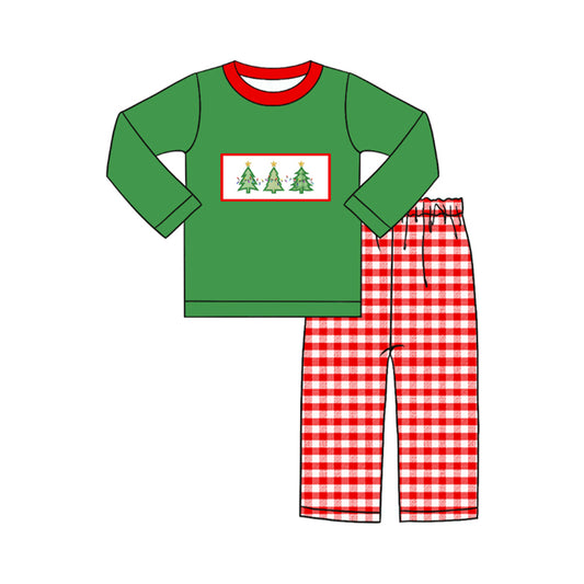 Green Christmas tree top plaid pants boys Christmas outfits