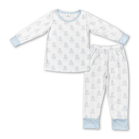 Light blue dog long sleeves kids boys pajamas