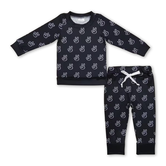 Black peace long sleeves baby kids clothing set