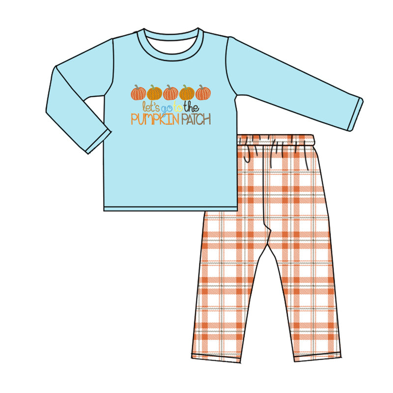 Let's go to the pumpkin patch top plaid pants boys fall set