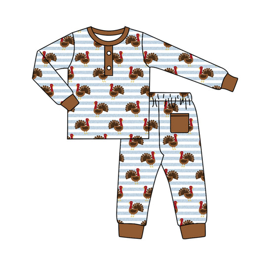 Brown turkey stripe kids boys Thanksgiving set