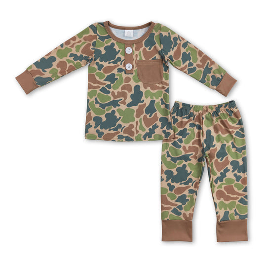 Long sleeves pocket camo kids boys pajamas