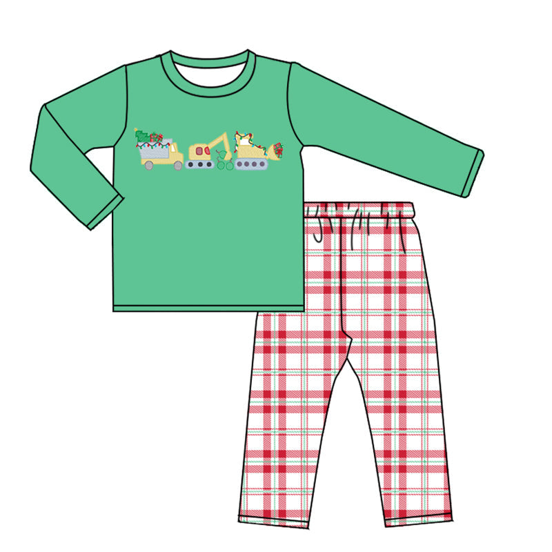 Constructions Christmas tree top plaid pants boys clothes