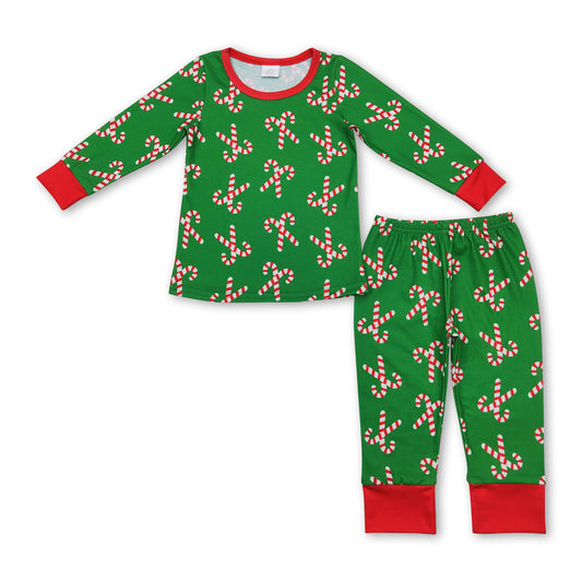 Green candy cane long sleeves kids boys Christmas pajamas