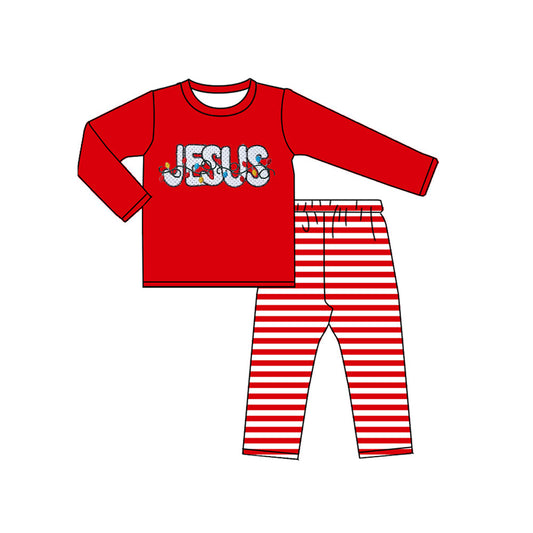 Red Jesus Christmas lighting top pants boys clothing