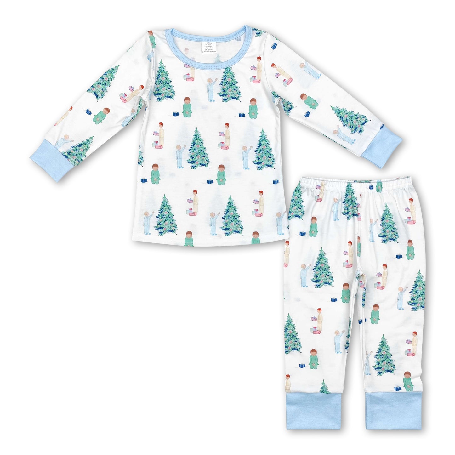 Light blue Christmas tree kids boys pajamas