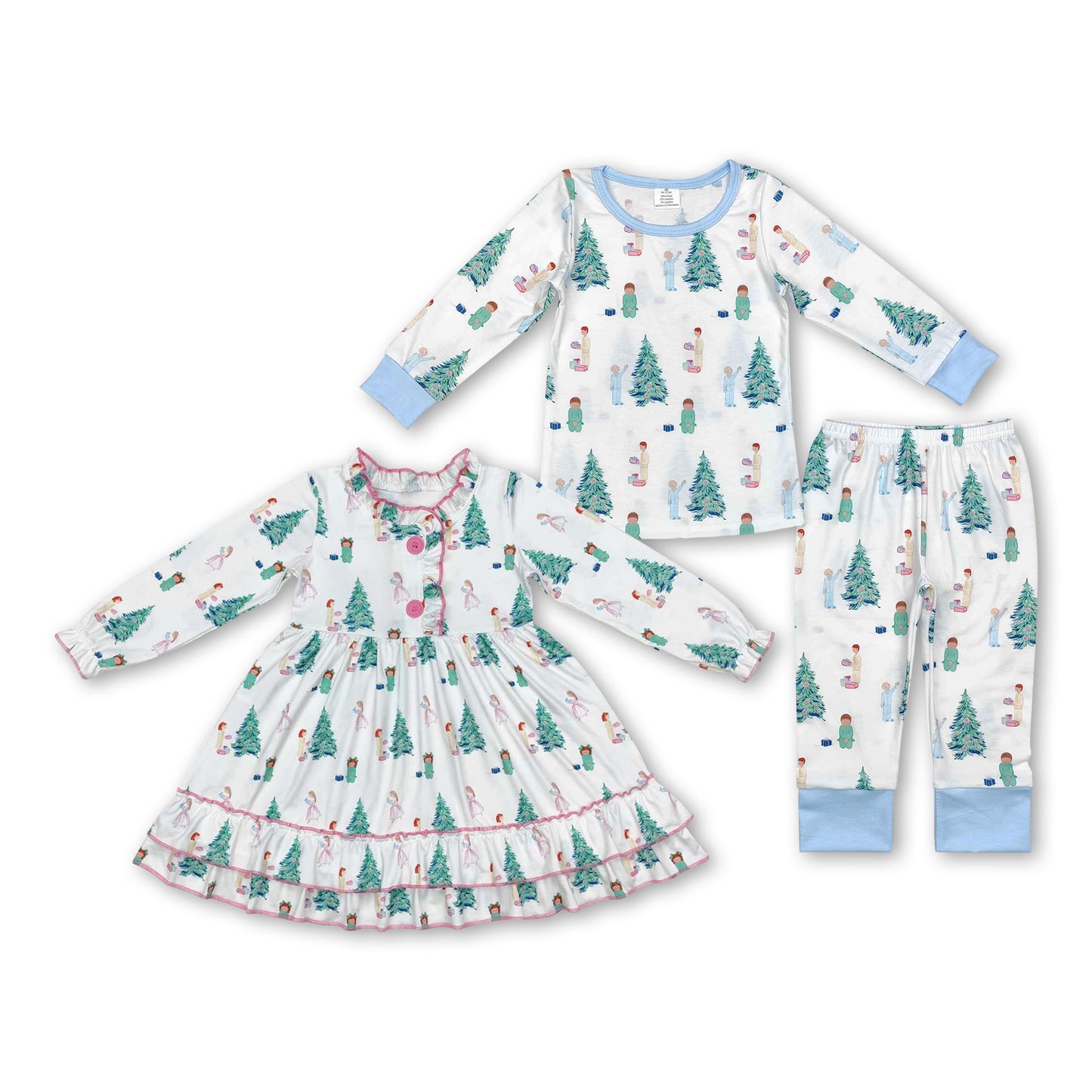 Light blue Christmas tree kids boys pajamas