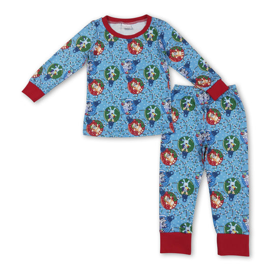 Long sleeves jingle bell  dog kids boys Christmas pajamas