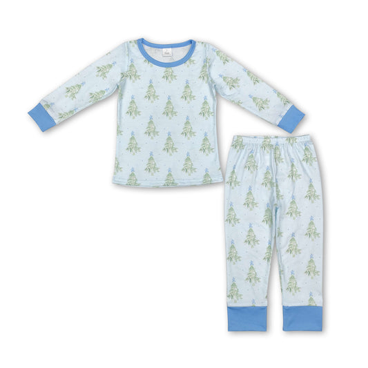 Light blue long sleeves Christmas tree boys Christmas pajamas