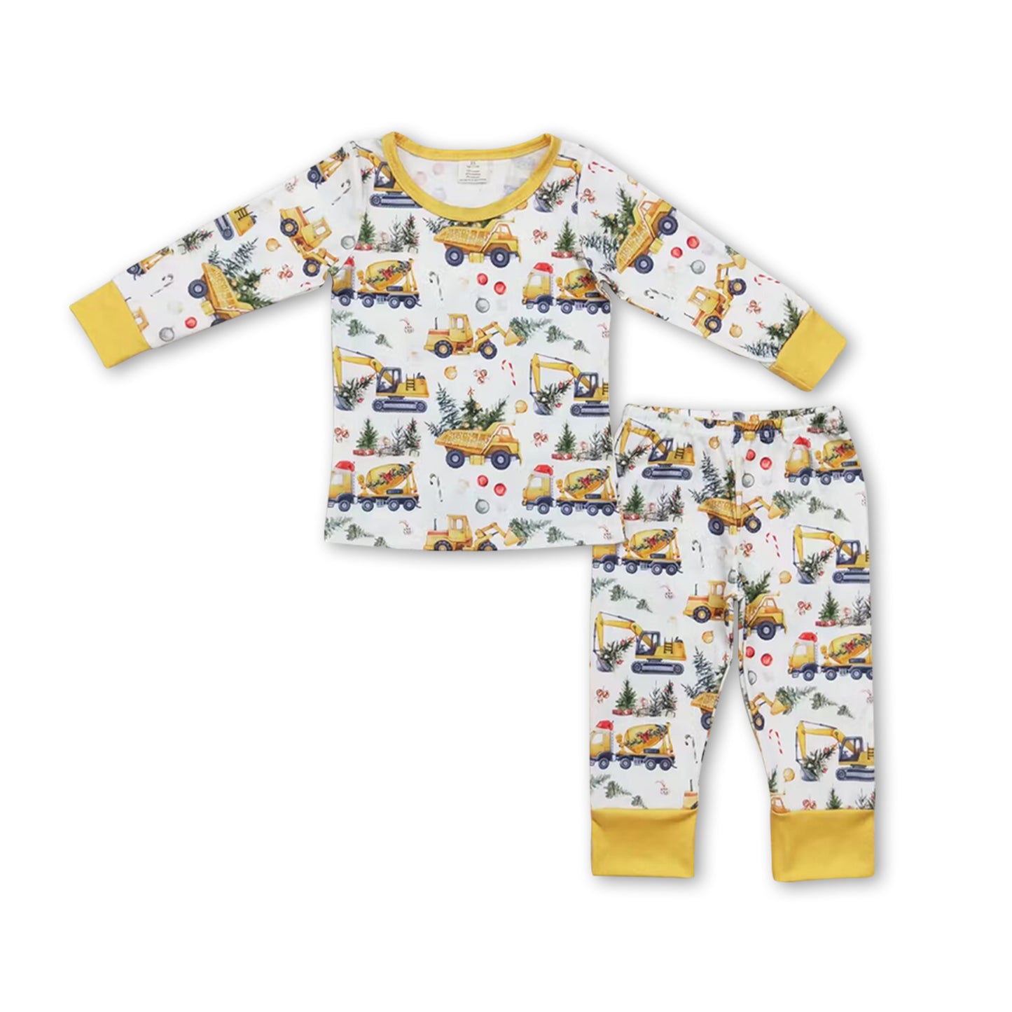 Yellow constructions Christmas tree boys pajamas