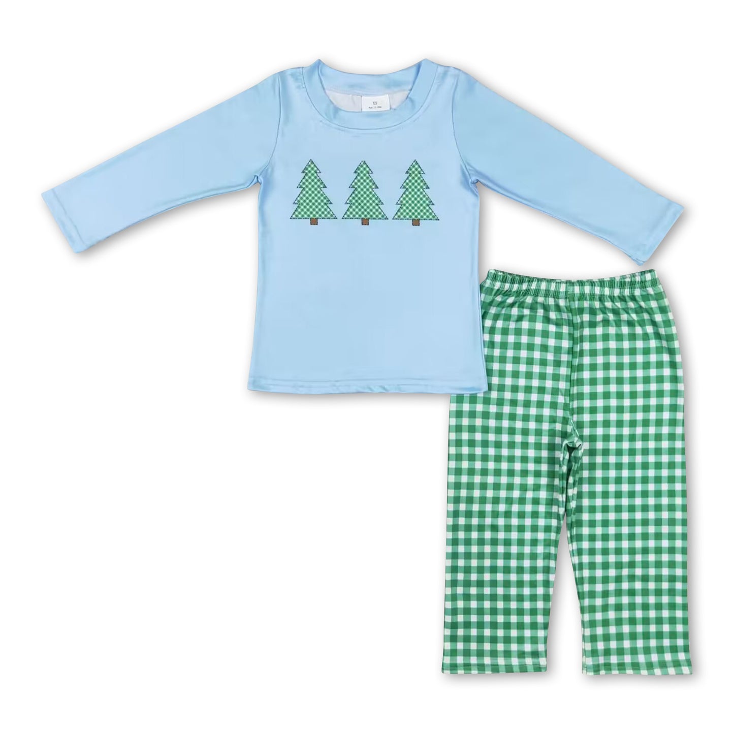 Christmas tree top green plaid pants kids boys clothes