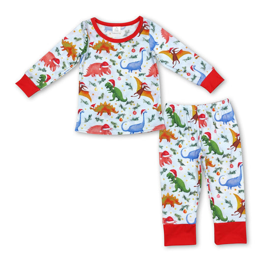 Long sleeves dinosaur Christmas hat boys pajamas