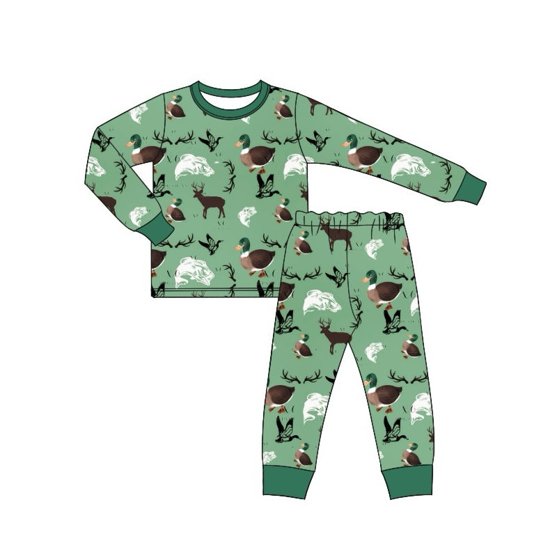 Green fish duck long sleeves kids boys pajamas