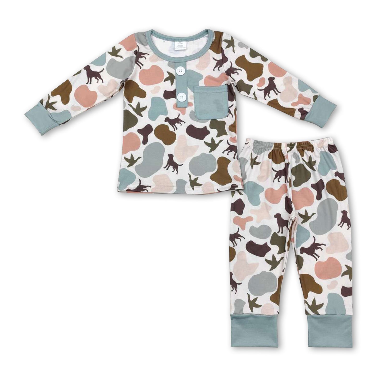 Long sleeves dog duck camo kids boys pajamas